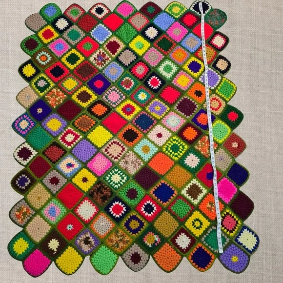 Handmade Granny Square Afghan Boho Vintage Hippie Throw Blanket Colorful - Picture 4 of 12